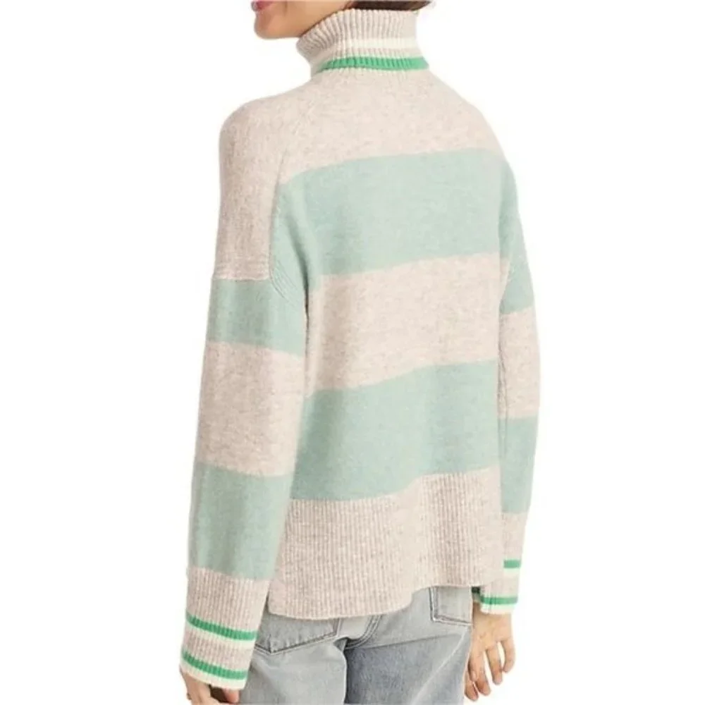 J. Crew Striped Turtleneck Sweater Supersoft Yarn Heather Silver Mint NWT